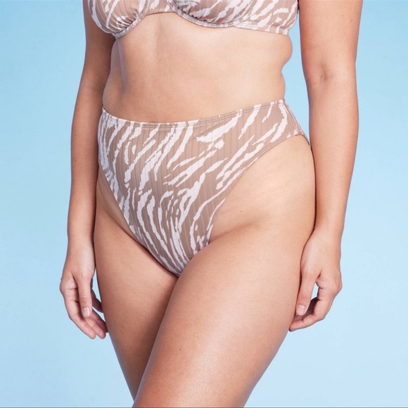 2/$20 Wild Fable Ribbed High Leg Cheeky High Waist Bikini Bottom - Tan - Picture 4 of 6